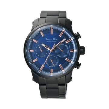 Roven Dino羅梵迪諾 金牌特務三眼時尚腕錶-黑X藍-RD6090B-458-BU-45mm