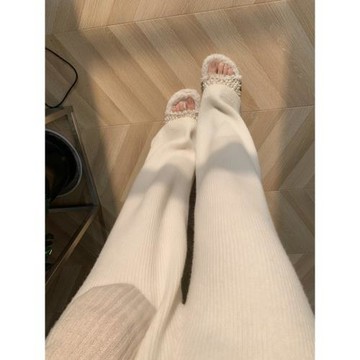 白色針織闊腿褲女2026秋冬新款寬松垂感休閑拖地褲高腰直筒羊毛褲