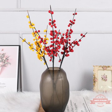 仿真冬青干枝紅果支復古中式插花擺件裝飾年宵花發財果花藝擺件
