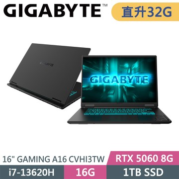 技嘉 GAMING A16 CVHI3TW894SH-SP3 黑(i7-13620H/32G/1TB SSD/RTX5060 8G/W11/16)特仕筆電