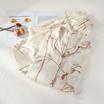 絲滑涼爽 人棉貢緞春夏季薄款棉綢睡衣女貢緞垂墜感絲滑套裝高級女士長袖家居服