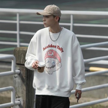 發泡印花圓領衛衣男春秋潮流簡約寬松休閑運動服日系cityboy上衣