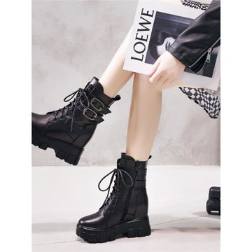 馬丁靴女2025秋冬季新款真皮靴子休閑內增高短靴女厚底高跟中筒靴