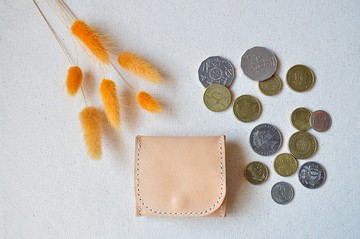 方型摺疊皮革零錢包-原色