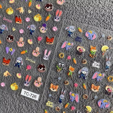 臺灣出貨💖可愛兔子警官瘋狂動物城浮雕美甲貼紙定製浮雕立體CCD相機鍵帽diy