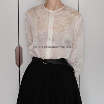 與她小眾原創設計 新中式復古刺繡蕾絲法式優雅知性白襯衫上衣女