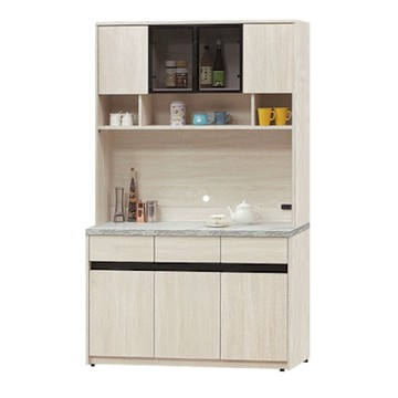 文創集 達斯4尺鋁框玻璃高餐櫃組合-121x40x201cm免組