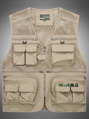 夏季多口袋冰絲釣魚馬甲男輕薄款攝影背心多功能鏤空網眼速干坎肩-Misaki精品
