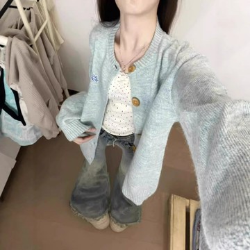 日系甜美毛衣開衫外套女春季2025新款超好看寬松慵懶風針織衫上衣鑫弘-素時衣櫥