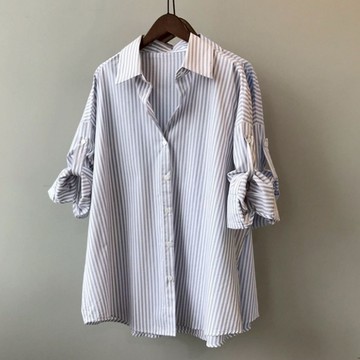 ZUCA”S - 條紋棉麻百搭上班五分袖襯衫 - TT-1510