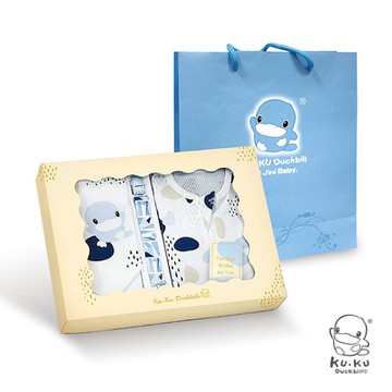 KUKU酷咕鴨 超好眠洞洞懶人包巾寵愛彌月禮盒3件組(藍/粉)