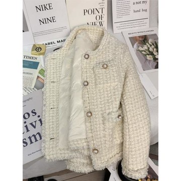 米白色韓系法式小香風內里羽絨服外套女2024冬季新款氣質短款上衣