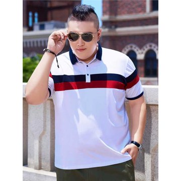 夏天新款胖子男裝拼色翻領短袖加肥加大潮流T恤寬松半袖肥佬XXXXL