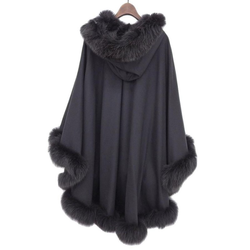 BALMAINカシミヤ100％ フォックスファートリミングケープ　ポンチョ BALMAINカシミヤ100％ フォックスファートリミングケープ ポンチョ