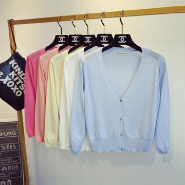 夏季冰絲七分袖短款針織開衫女超薄款外搭披肩空調衫防曬衣小外套