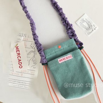 孔孝真mercado韓國小眾燈芯絨斜挎手機包撞色復古單肩迷你小包潮