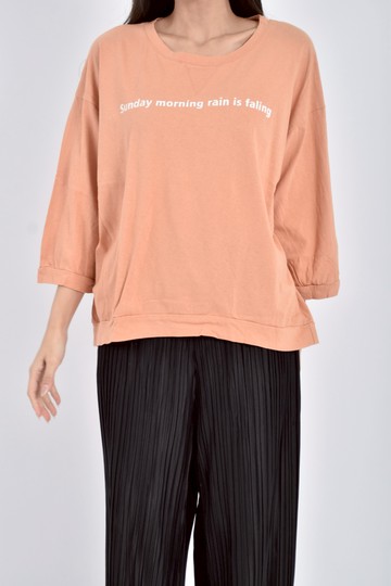 (F) mei lhi lim棉質字母寬鬆五分橘色短袖上衣