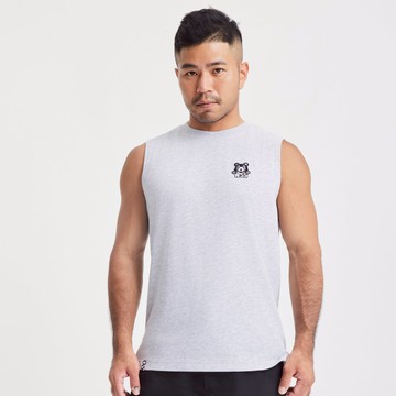 【漂浮熱浪島】漂浮黑熊排汗寬肩背心淺灰款(男女適用)