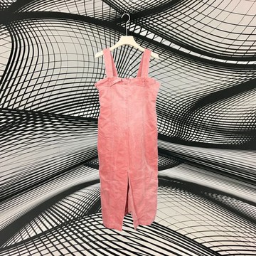 二手 淺豆沙粉色 絨面仿麂皮 連身前開岔 吊帶裙 CA912