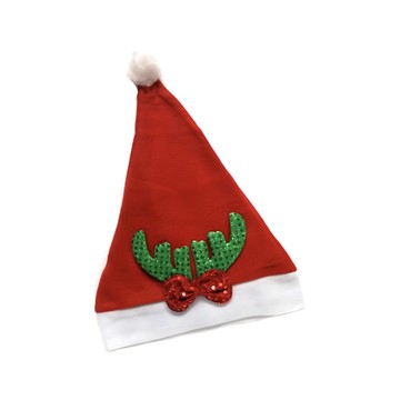 摩達客 耶誕派對小綠亮片鹿角蝴蝶結聖誕帽  紅色 + 綠色 + 白色  1個