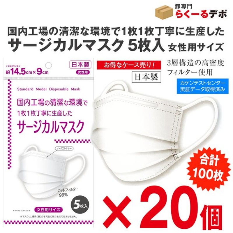 日本製 サージカルマスク 女性用サイズ 5枚入 入数個 合計100枚 全国マスク工業会 会員商品 1個110円 1枚22円税込 通販 Lineポイント最大0 5 Get Lineショッピング