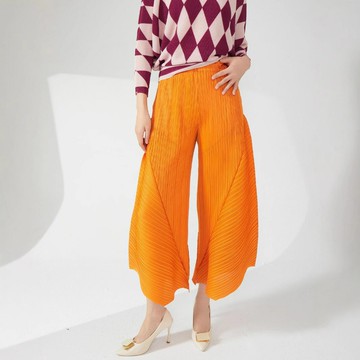 ??三宅休閑褲子女裝工廠貨源松緊腰寬松顯瘦闊腿褲垂墜感褶皺異型褲