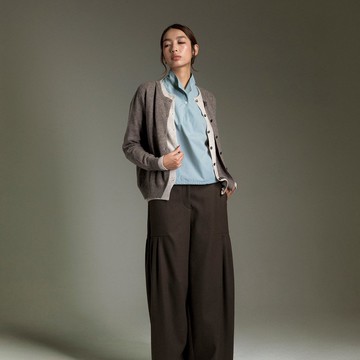 跳色滾邊開襟針織外套