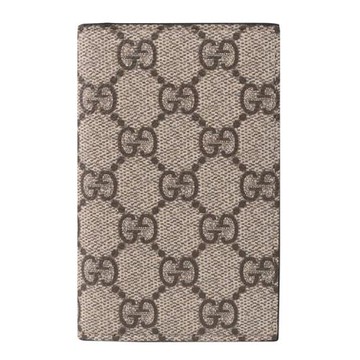 GUCCI 821209 GG Supreme 塗層印花對開式8卡收納夾.駝/咖