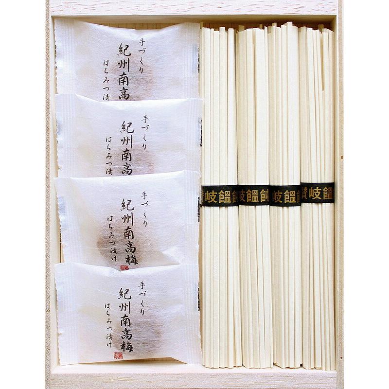 冬の贈り物お歳暮　紀州南高梅・讃岐うどん詰合せ(木箱入) 紀州南高梅はちみつ漬け・讃岐うどん(50g)×各4