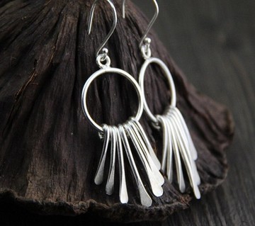 真正的 925 純銀泰國手工製作的異國流蘇吊墜耳環女
