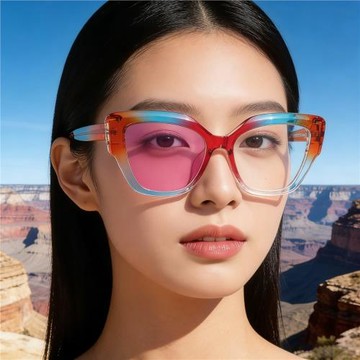 2025新款歐美時尚貓眼變色太陽鏡女款潮流個性戶外防曬墨鏡女跨境