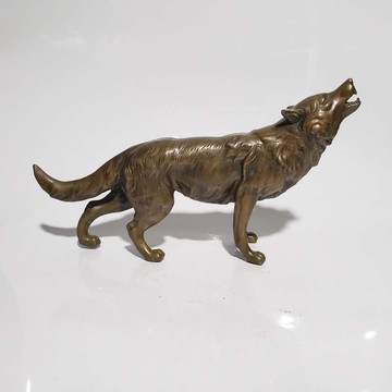 黃銅圖騰狼銅狼客廳家居辦公室裝飾工藝品擺件純銅草原狼桌面擺設