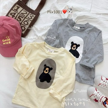 🌈✨mix1001呆萌小黑熊印圖上衣 ✨兒童 小熊印圖上衣5-17
