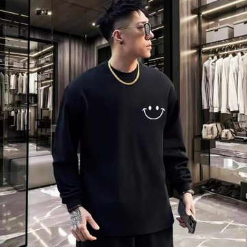 笑臉運動長袖T恤男衛衣春秋新款純棉上衣男士大碼男款內搭打底衫