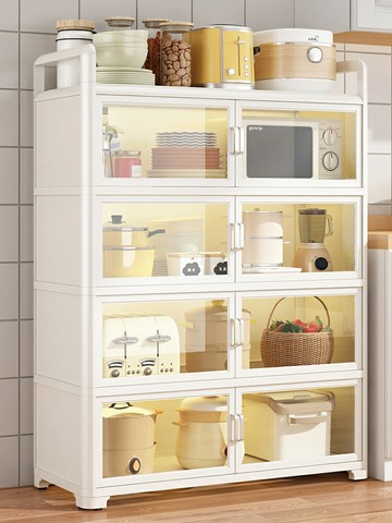 廚房置物架多層落地防塵剩菜收納儲物柜式碗碟鍋具帶門櫥餐邊柜子