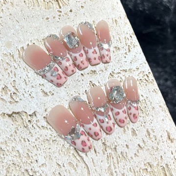 ✨Hannah✨粉紅豹純手工穿戴甲高貨精品網紅法式辣妹甜酷豹紋穿戴甲成品精緻穿戴甲 3TA0