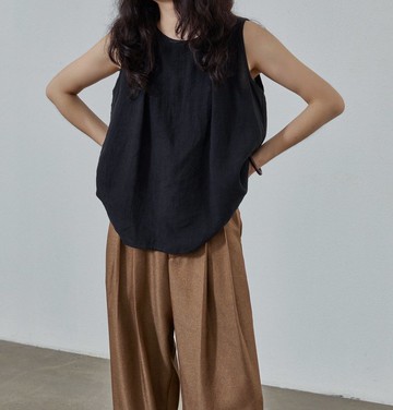 復古細褶肌理背心 | 全亞麻圓領無袖設計 | 輕薄直身夏季外穿上衣