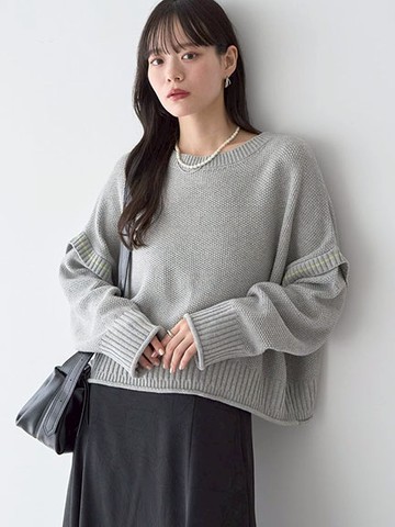 兩種長度防起毛球加工羅紋捲邊針織衫(01000586500) - earth music&ecology