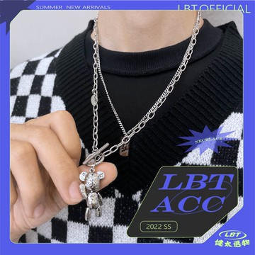 🌾Lbt•健太選物🌾潮流雙層小熊項鍊 男生配件 銀項鍊 鈦鋼項鏈 兩件套 男生飾品 男女可戴 疊戴項鍊
