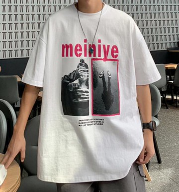 FINDSENSE X 韓潮 寬鬆 潮女人像圖案印花 男士 短袖T恤 男T