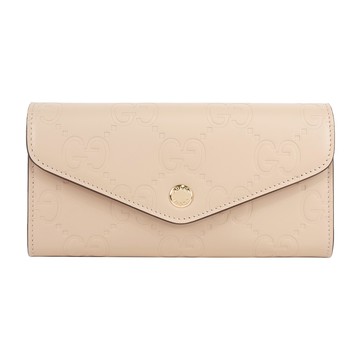 GUCCI 大GG Logo 淡金釦翻蓋信封式長夾(米白色)