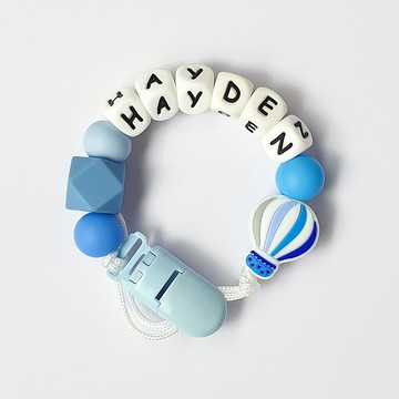 HAYDEN 熱氣球 藍 奶嘴鍊夾 / 客製化奶嘴鏈 可套香草奶嘴 27cm