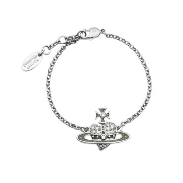 Vivienne Westwood 閃耀水晶透色反向愛心行星土星手鍊 銀色