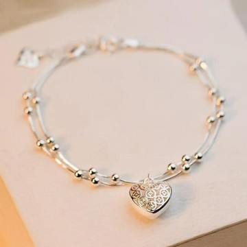 【一生所愛】純銀手鍊 女生手鍊 情侶手鍊 學生手鍊 990足銀 錢幣吊墜 可刻字 清新簡約 情人節禮物 畢業紀念