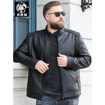 百勝狐秋冬pu皮衣男款加肥加大碼男士胖子加vintage重工棉服套男