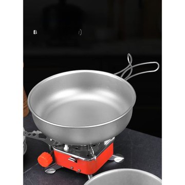 戶外露營鍋具純鈦煎炒煮鍋萬能鍋平底可輕量折疊便攜炊具套裝自駕