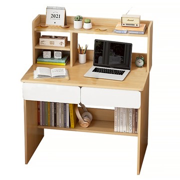 書桌 帶書架  橡膠木 + 白色  1個  70 x 48 x 109CM