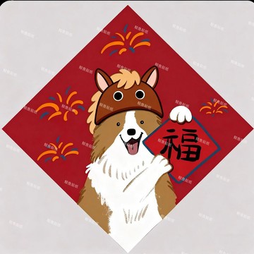 💥臺灣有貨🌈免運!💥2026原創插畫新年狗狗馬年福字福貼斗方春聯對聯可愛不乾膠貼紙促銷
