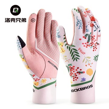 ROCKBROS洛克兄弟旗艦店 手套 女款手套 骑行手套 长指触屏手套 山地手套 自行車手套 公路車騎行手套 單車手套