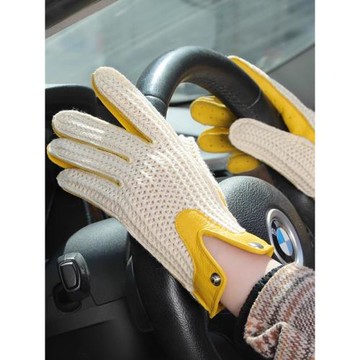 摩托車鹿皮手套男女士夏天薄款編織針織網面透氣騎行哈雷復古機車